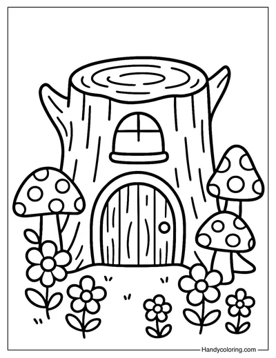 Tree Stump House Coloring Page