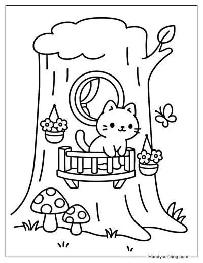 Tree Stump with Balcony Coloring Page