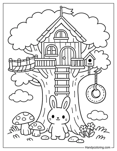 Treehouse with Bunny Nearby