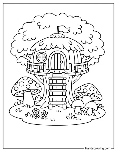 Treehouse with Grass and Mushrooms