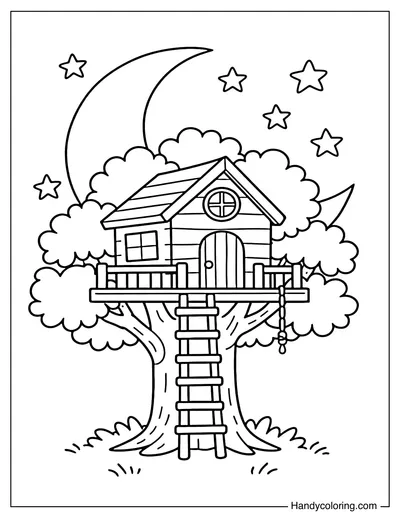 Treehouse with Moon and Star