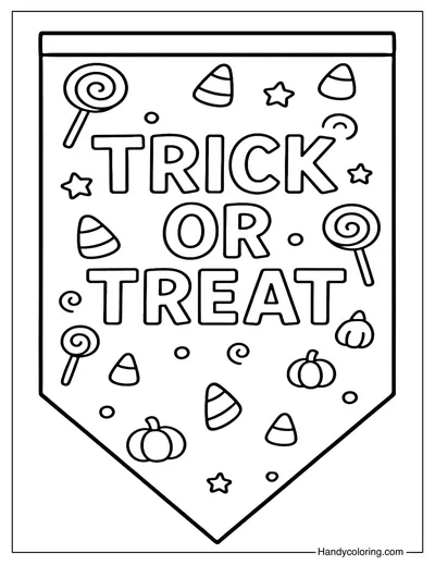 Trick or Treat Candy Rectangle Flag Coloring Page