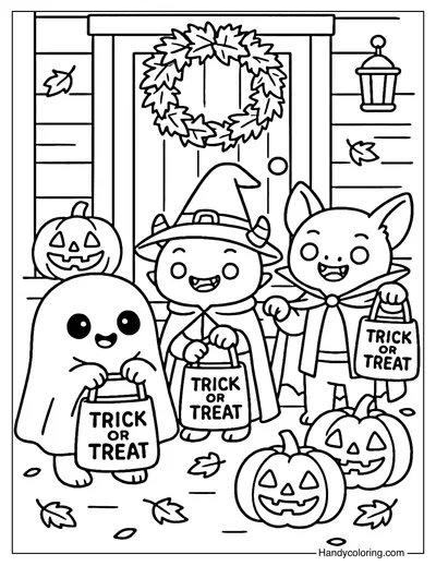 Trick or Treat Monsters Coloring Page