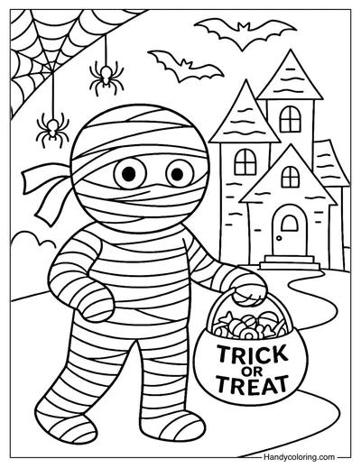 Trick or Treat Mummy Coloring Page