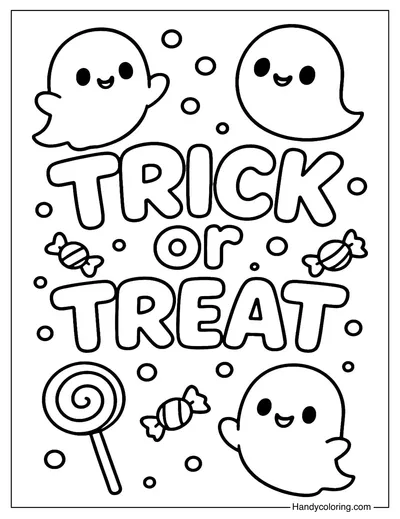 Trick or Treat with Ghost Coloring Page