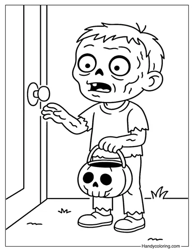 Trick or Treat Zombie Coloring Page