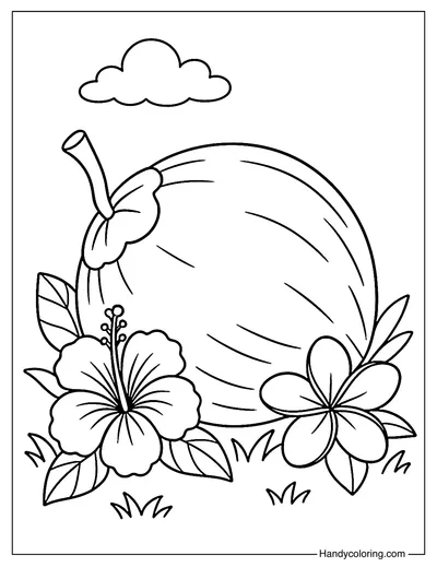 Tropical Coconut Garden Coloring Page