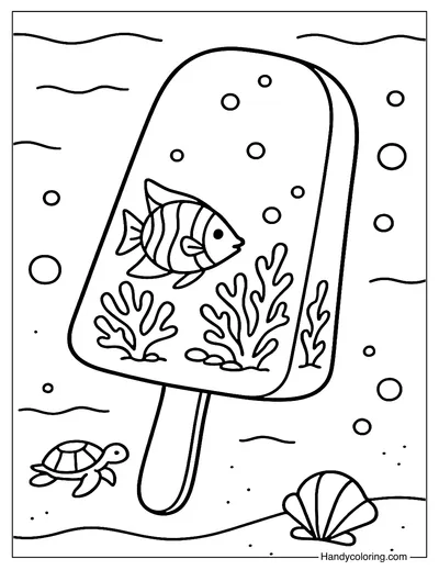Tropical Fish Popsicle Coloring Page