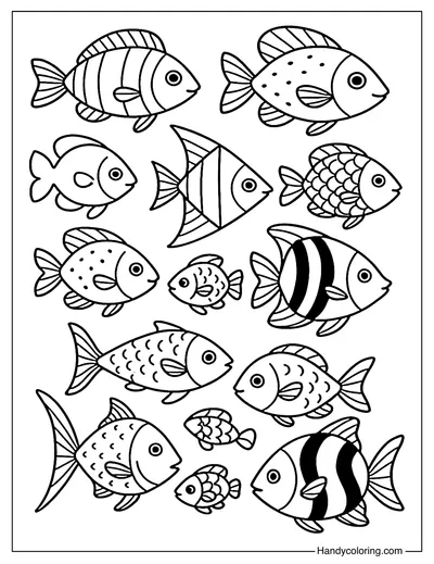 Tropical Fish School Coloring Page