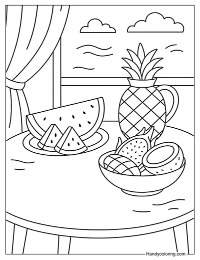 Tropical Fruit Table Coloring Page