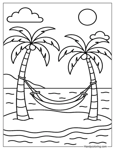 Tropical Island Hammock Coloring Page