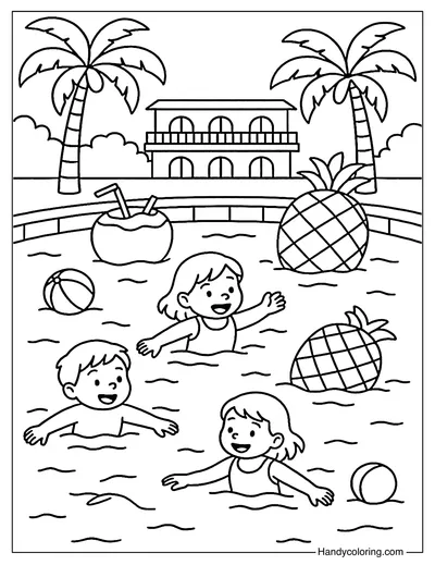 Tropical Pool Getaway Coloring Page