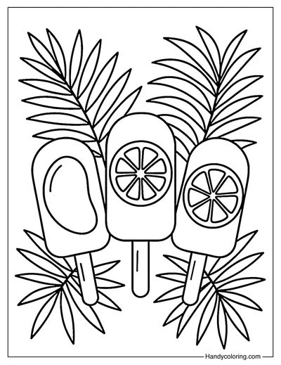 Tropical Popsicle Trio Coloring Page