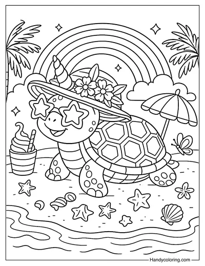 Tropical Turtle Joy Coloring Page