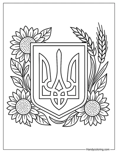 Tryzub Emblem with Wreath Coloring Page