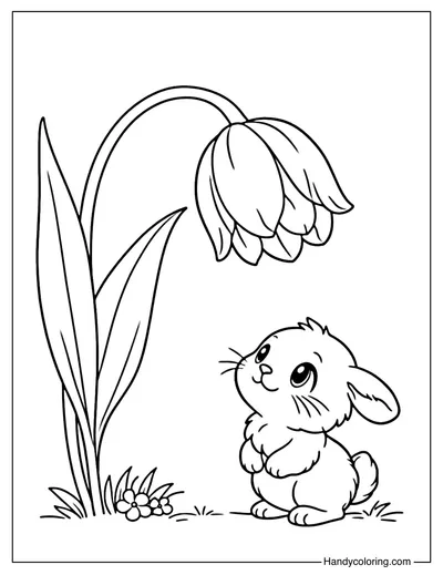 Tulip and Cute Bunny Coloring Page