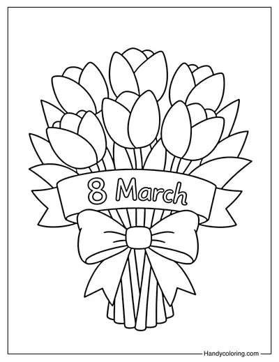 Tulip Bouquet 8 March Coloring Page