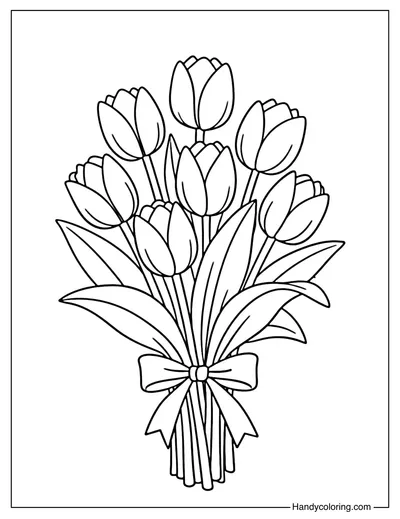 Tulip Flower Bouquet Coloring Page