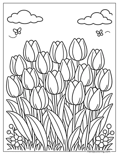 Tulip Garden Coloring Page