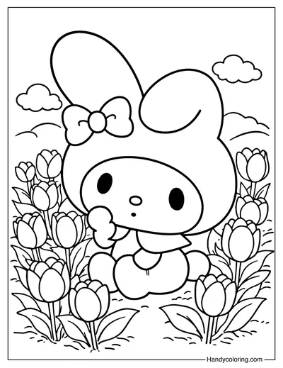 Tulip Garden My Melody Coloring Page