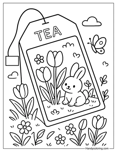Tulip Garden Tea Bag Coloring Page
