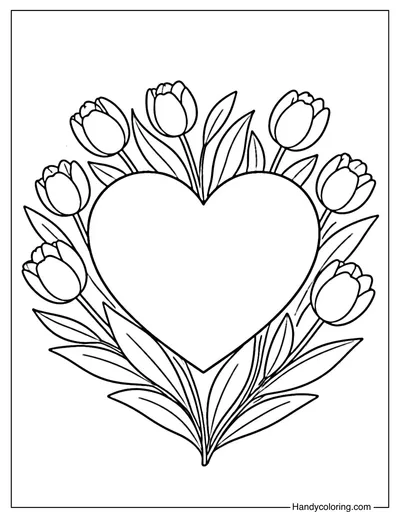 Tulip Heart Coloring Page