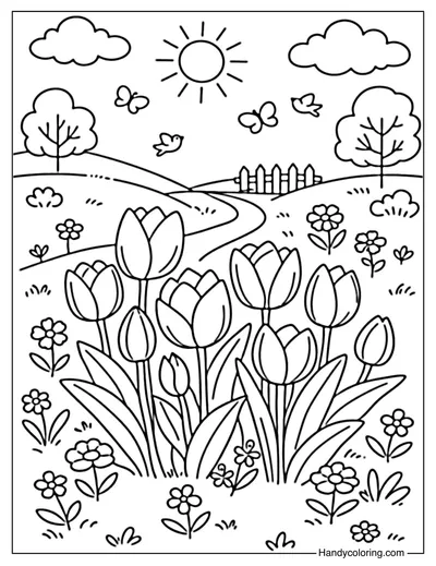 Tulip Meadow Coloring Page