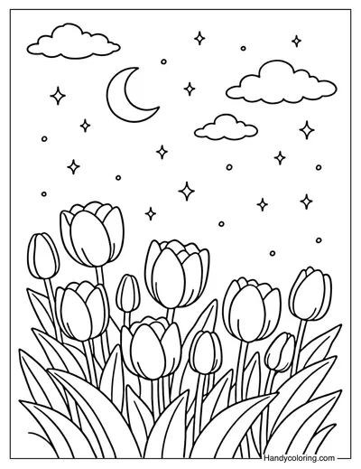 Tulip Night Garden Coloring Page