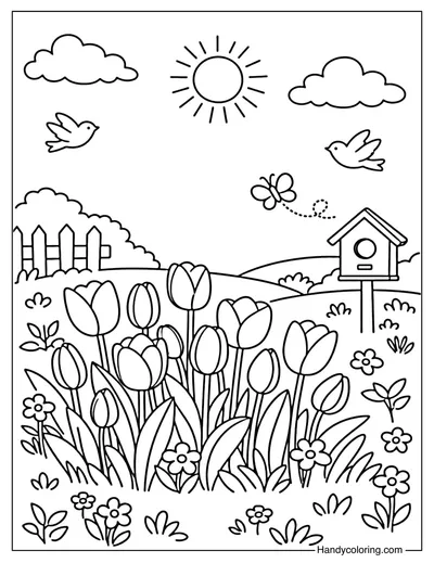 Tulip Spring Garden Coloring Page