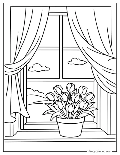 Tulip Window View Coloring Page