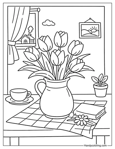 Tulips in a Vase Coloring Page