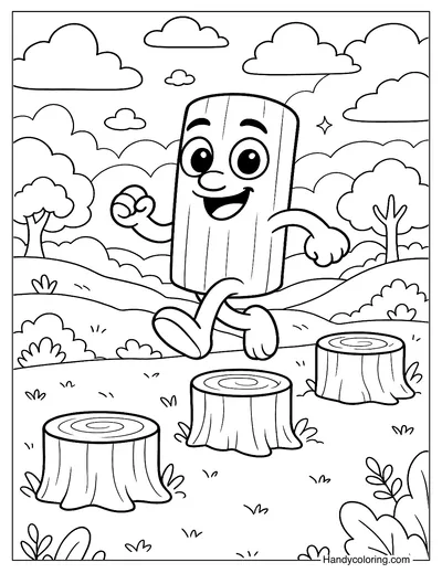 Tung Tung Tung Sahur Jumping Coloring Page