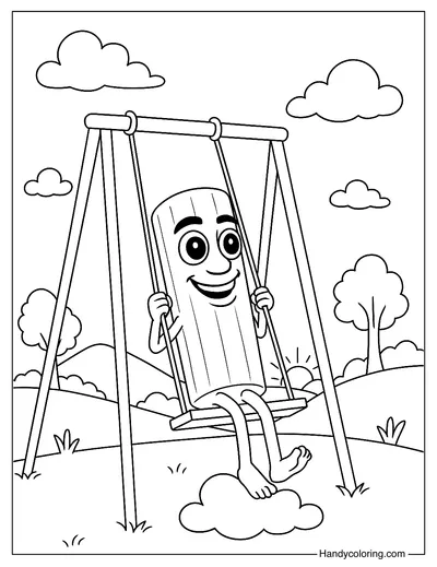 Tung Tung Tung Sahur on Swing Coloring Page