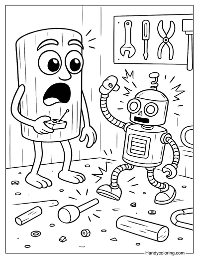 Tung Tung Tung Sahur with Robot Coloring Page