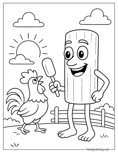 Tung Tung Tung Sahur with Rooster Coloring Page