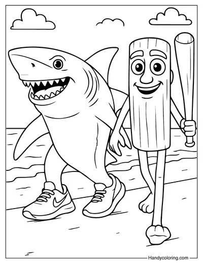 Tung Tung Tung Sahur with Tralalero Tralala Coloring Page