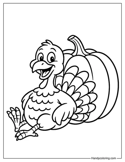Turkey and Pumpkin Coloring Page