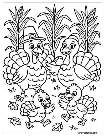 Turkey Family Coloring Page