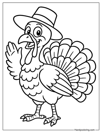 Turkey with Hat Coloring Page