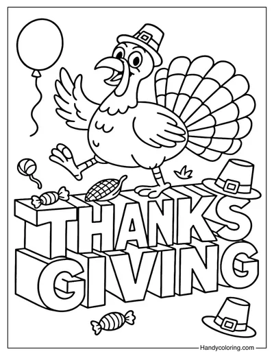 Turkey with Thanksgiving Coloring Page