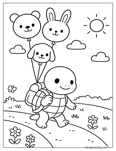 Turtle and Balloon Parade Coloring Page