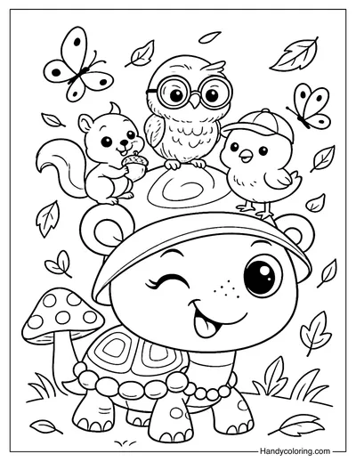 Turtle and Forest Friends Coloring Page