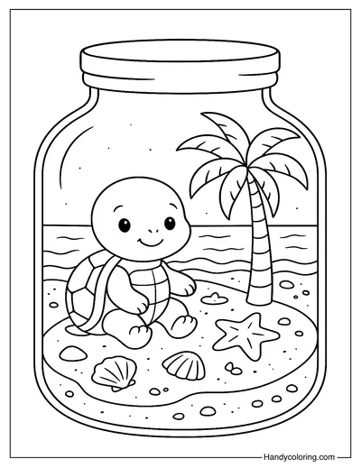 Turtle Beach in a Jar Coloring Page