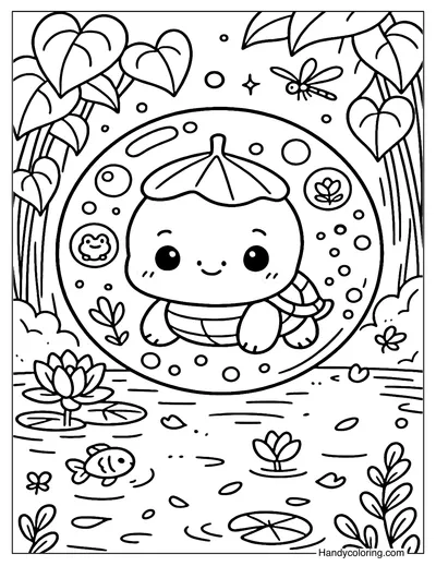 Turtle Bubble Coloring Page