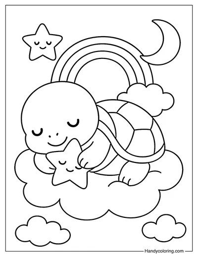 Turtle on a Cloud Coloring Page
