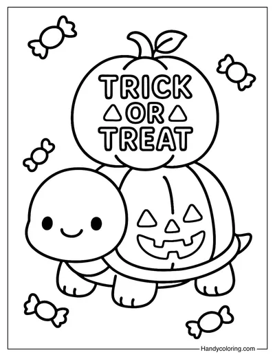 Turtle Trick or Treat Coloring Page