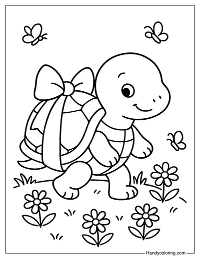 Turtle with Big Bow Coloring Page