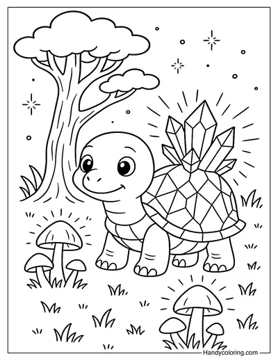 Turtle with Magical Crystals Coloring Page