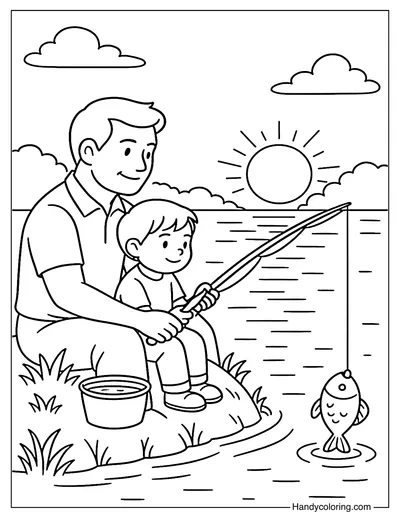 Twilight Lake Fishing Coloring Page