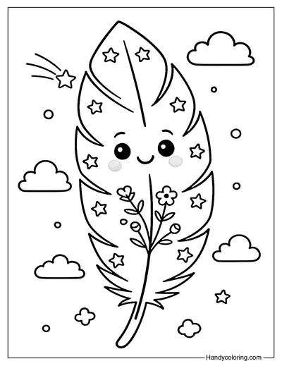 Twinkle Star Feather Coloring Page